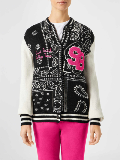 Shop Mc2 Saint Barth Woman College Jacket With Bandanna Print In Black