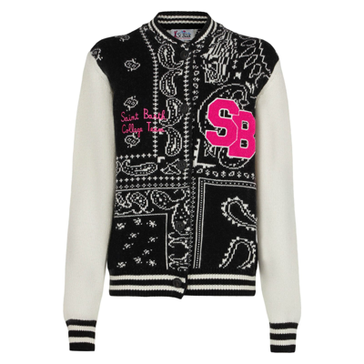 Shop Mc2 Saint Barth Woman College Jacket With Bandanna Print In Black