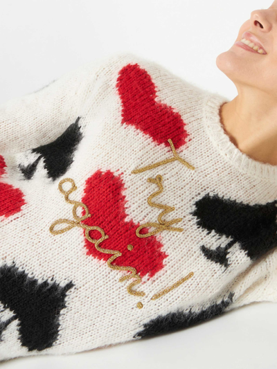 Shop Mc2 Saint Barth Woman Brushed Sweater With Spades And Hearts Embroidery