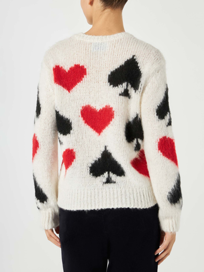 Shop Mc2 Saint Barth Woman Brushed Sweater With Spades And Hearts Embroidery