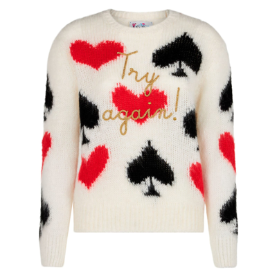 Shop Mc2 Saint Barth Woman Brushed Sweater With Spades And Hearts Embroidery