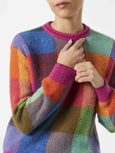 Mc2 Saint Barth Woman Brushed Sweater With Check Pattern In Multicolor