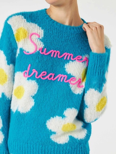 Shop Mc2 Saint Barth Woman Brushed Sweater With Daisies And Summer Dreamer Embroidery