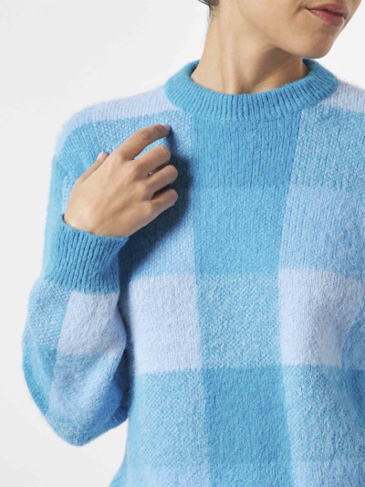 Mc2 Saint Barth Woman Brushed Sweater With Check Pattern In Blue