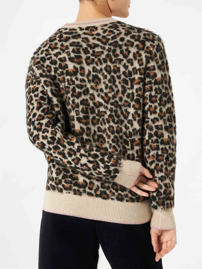 Mc2 Saint Barth Woman Brushed Sweater With Leopard Pattern In Multicolor