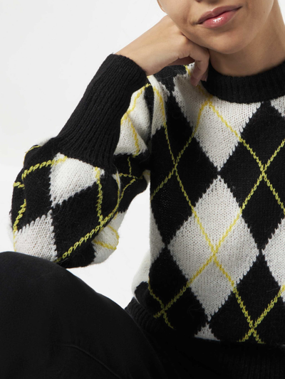 Mc2 Saint Barth Woman Brushed Sweater With Argyle Pattern In Black