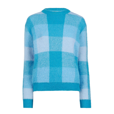 Mc2 Saint Barth Woman Brushed Sweater With Check Pattern In Blue