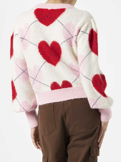 Mc2 Saint Barth Woman Brushed Striped Sweater With Heart Pattern In Multicolor