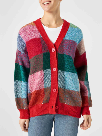 Mc2 Saint Barth Woman Brushed Multicolor Cardigan With Rhinestones In Multicolor