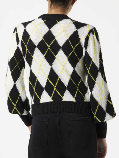 Mc2 Saint Barth Woman Brushed Sweater With Argyle Pattern In Black