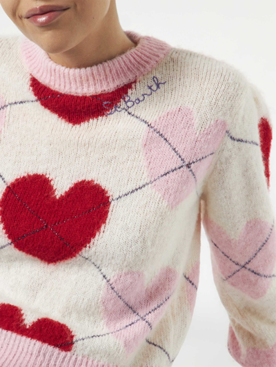 Mc2 Saint Barth Woman Brushed Striped Sweater With Heart Pattern In Multicolor