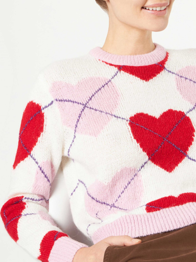 Shop Mc2 Saint Barth Woman Brushed Cropped Sweater With Heart Pattern In Multicolor