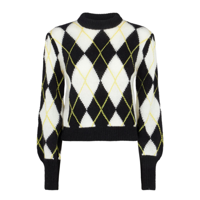 Mc2 Saint Barth Woman Brushed Sweater With Argyle Pattern In Black
