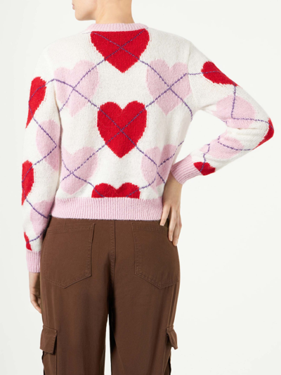 Mc2 Saint Barth Woman Brushed Striped Sweater With Heart Pattern In Multicolor