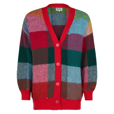 Mc2 Saint Barth Woman Brushed Multicolor Cardigan With Rhinestones In Multicolor