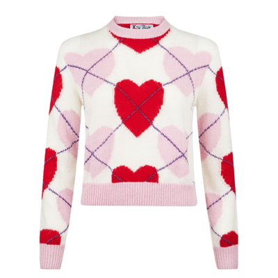 Mc2 Saint Barth Woman Brushed Striped Sweater With Heart Pattern In Multicolor