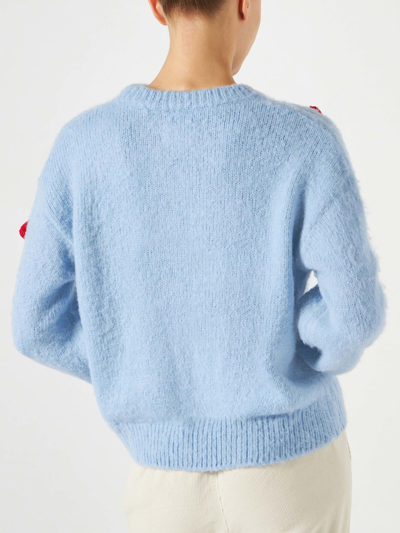 Mc2 Saint Barth Woman Brushed Crewneck Sweater With Mushroom Appliqué In Sky