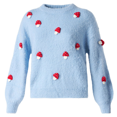Mc2 Saint Barth Woman Brushed Crewneck Sweater With Mushroom Appliqué In Sky