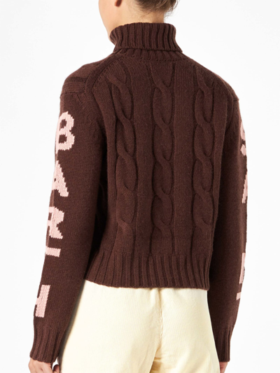 Shop Mc2 Saint Barth Woman Brown Turtleneck Braided Sweater