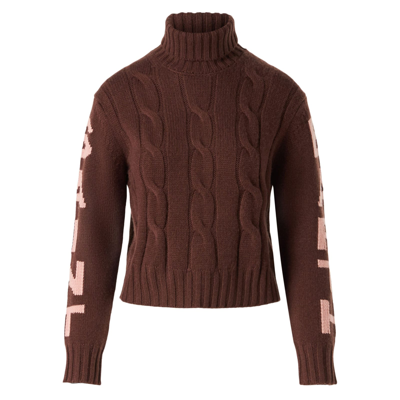 Shop Mc2 Saint Barth Woman Brown Turtleneck Braided Sweater