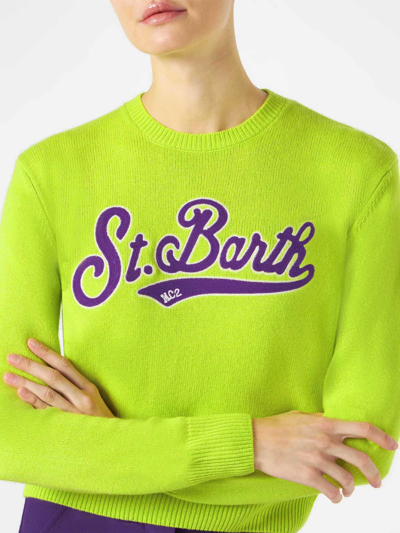 Mc2 Saint Barth Woman Acid Green Cropped Sweater In Green