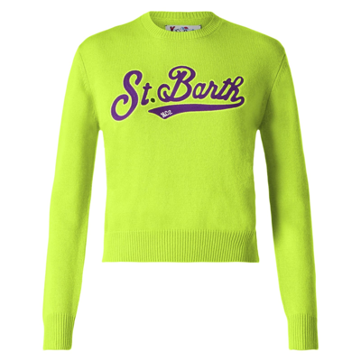 Mc2 Saint Barth Woman Acid Green Cropped Sweater In Green