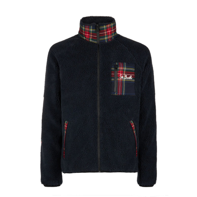 Shop Mc2 Saint Barth Sherpa Jacket With Pocket And St. Barth Embroidery In Blue