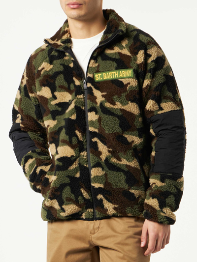 Shop Mc2 Saint Barth Sherpa Jacket With Patch In Green