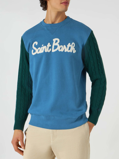 Shop Mc2 Saint Barth Man Sweatshirt With Knitted Sleeves
