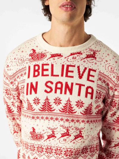Shop Mc2 Saint Barth Man White Sweater With Christmas Print