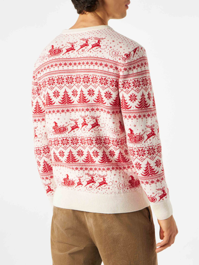 Mc2 Saint Barth Man White Sweater With Christmas Print In White