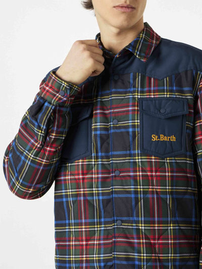 Mc2 Saint Barth Man Tartan Padded Overshirt With Patch Pockets In Multicolor