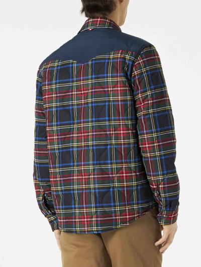 Mc2 Saint Barth Man Tartan Padded Overshirt With Patch Pockets In Multicolor
