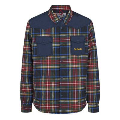 Shop Mc2 Saint Barth Man Tartan Padded Overshirt With Patch Pockets In Multicolor
