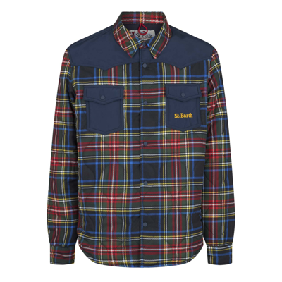 Mc2 Saint Barth Man Tartan Padded Overshirt With Patch Pockets In Multicolor