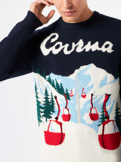 Mc2 Saint Barth Man Sweater With Courmayeur Postcard In Blue