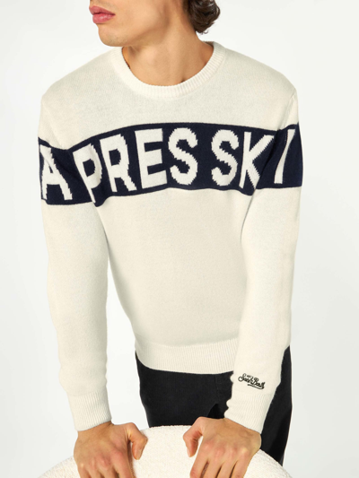 Mc2 Saint Barth Man Sweater With Après Ski Writing In White