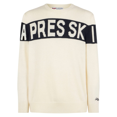 Mc2 Saint Barth Man Sweater With Après Ski Writing In White