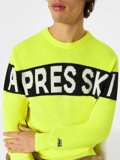 Mc2 Saint Barth Man Sweater With Apres Ski Lettering In Yellow