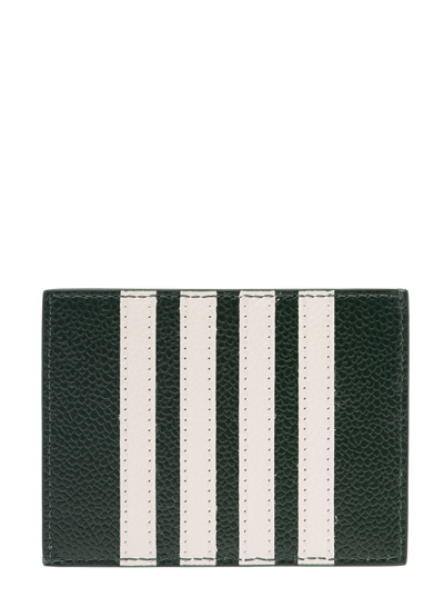Shop Thom Browne Single Card Holder W/ Note Compartment U0026 4 Bar In Pebble Grain Leather In Green