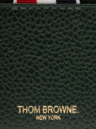 Shop Thom Browne Single Card Holder W/ Note Compartment U0026 4 Bar In Pebble Grain Leather In Green