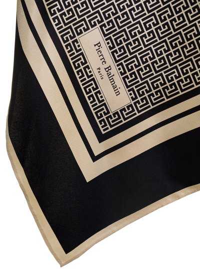 Shop Balmain Multicolor Asymmetric Scarf Top With All-over Monogram Print In Silk Woman In White/black