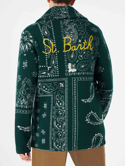 Shop Mc2 Saint Barth Man Knit Jacket With Bandanna Print