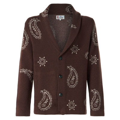 Shop Mc2 Saint Barth Man Knit Jacket With Paisley Print In Brown
