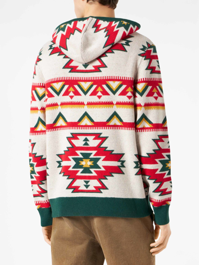 Mc2 Saint Barth Man Hooded Knit With Ethnic Pattern In White