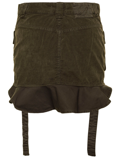 Shop Blumarine Military Green Cargo Mini-skirt With Rear Frill In Velvet Woman