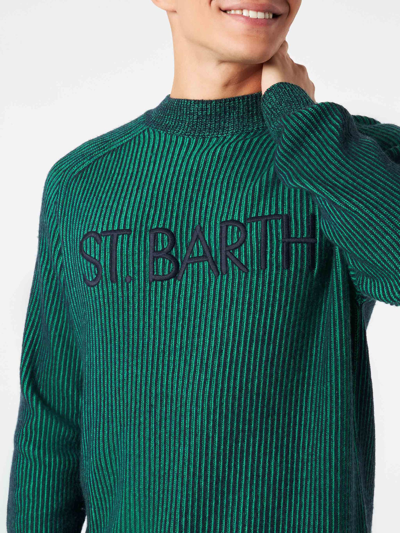 Mc2 Saint Barth Man Green Half-turtleneck Ribbed Sweater
