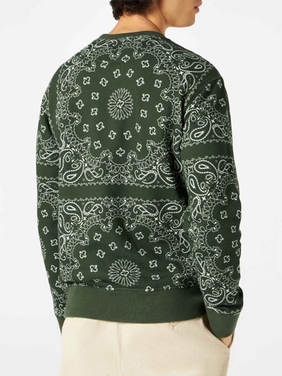Mc2 Saint Barth Man Crewneck Sweatshirt With Green Bandanna Print In Green