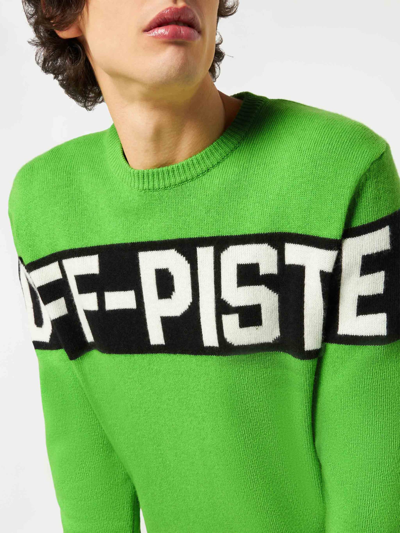 Mc2 Saint Barth Man Fluo Green Sweater With Off-piste Lettering In Green