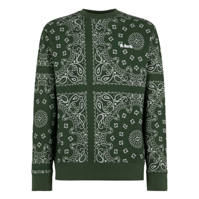 Mc2 Saint Barth Man Crewneck Sweatshirt With Green Bandanna Print In Green